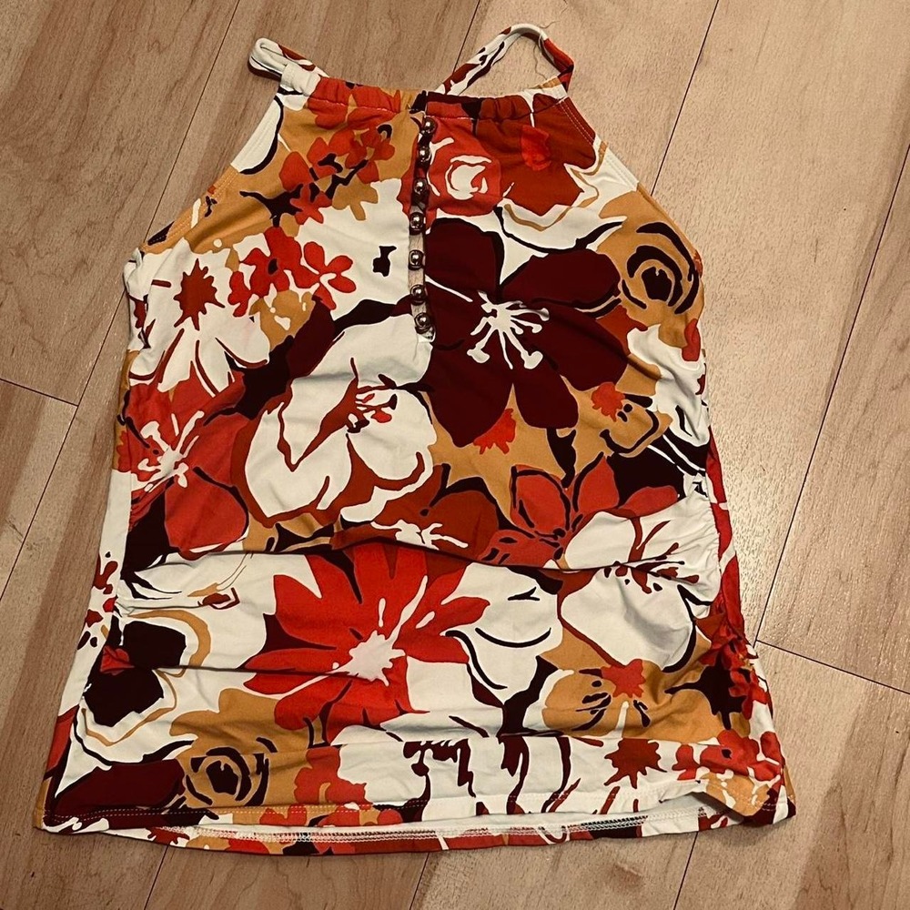 Anne Cole XL Floral halter neck‎ top with button detail EUC NWOT